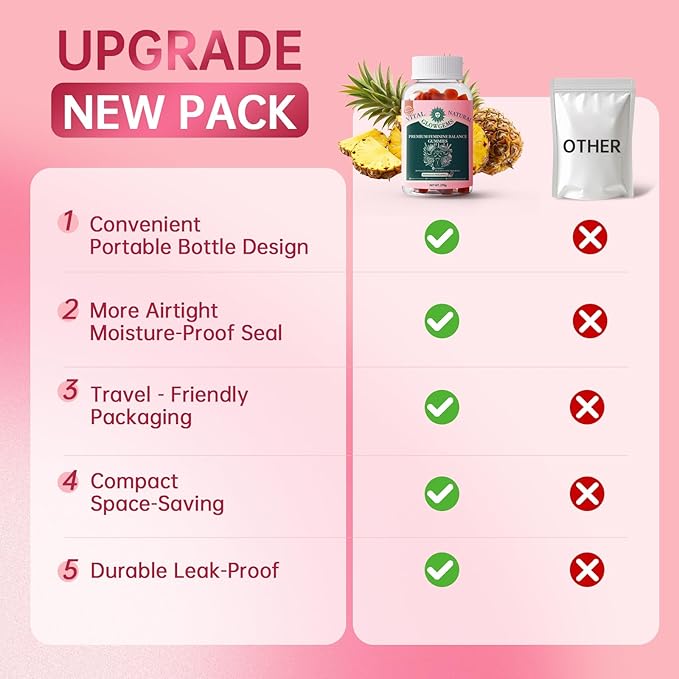 Premium Feminine Balance Gummies for Women - pH Balance &amp Wellness Support with Hawaiian Pineapple Vegan Gluten-Free Supplement Vaginal Probiotic 90 Count