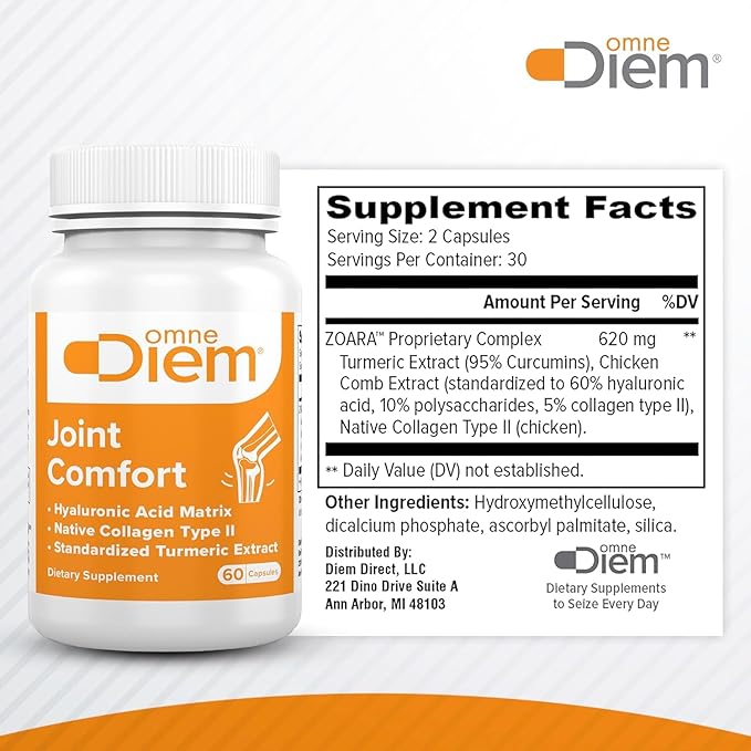 Omne Diem Joint Comfort with ZOARA 60 Capsules – Comprehensive Joint Care &amp Comfort - 3 Pack