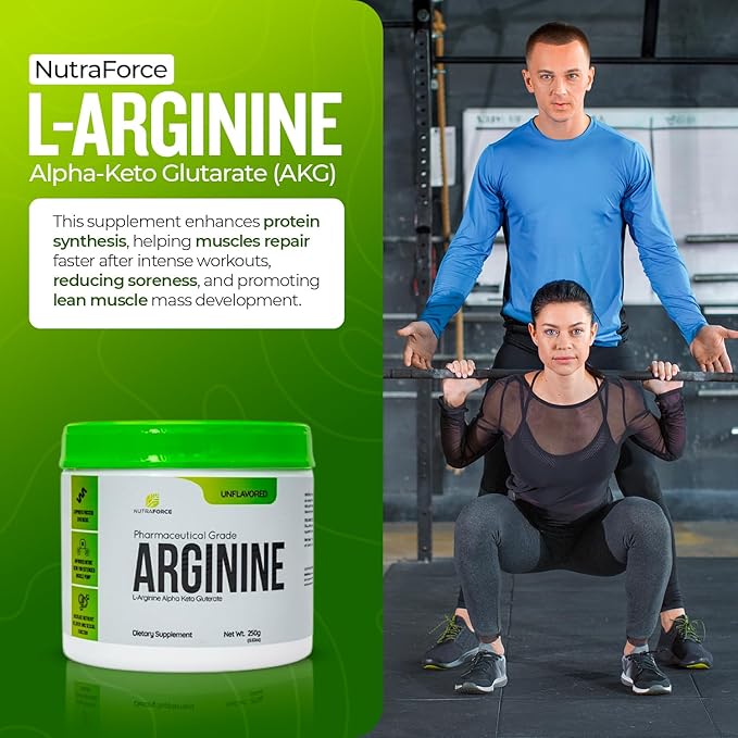 NutraForce Pharmaceutical Grade ARGININE L-Arginine Alpha-Keto Glutarate Powder - Promotes Protein Synthesis Dietary Supplement Unflavored 250g
