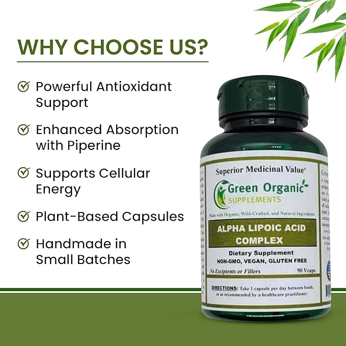 Green Organic Supplements' Alpha Lipoic Acid Complex ALA 90 VCaps Alpha Lipoic Acid Capsules (Pack of 1)