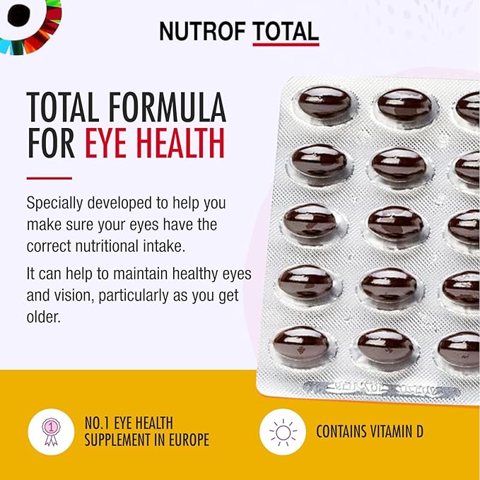 Nutrof Total Capsules – Eye Health Supplement with Lutein Zeaxanthin Omega 3 and Antioxidants | Essential Nutrients for Optimal Eye Health | Pack of 30 Capsules (1 Capsule per Day - 1-Month Supply)