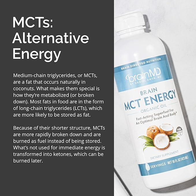 BRAINMD Dr Amen Brain MCT Energy - 16 fl oz - Energy Support for Brain &amp Body - Improves Focus &amp Satiety - Clean &amp Fast Acting - Gluten Free - 31 Servings