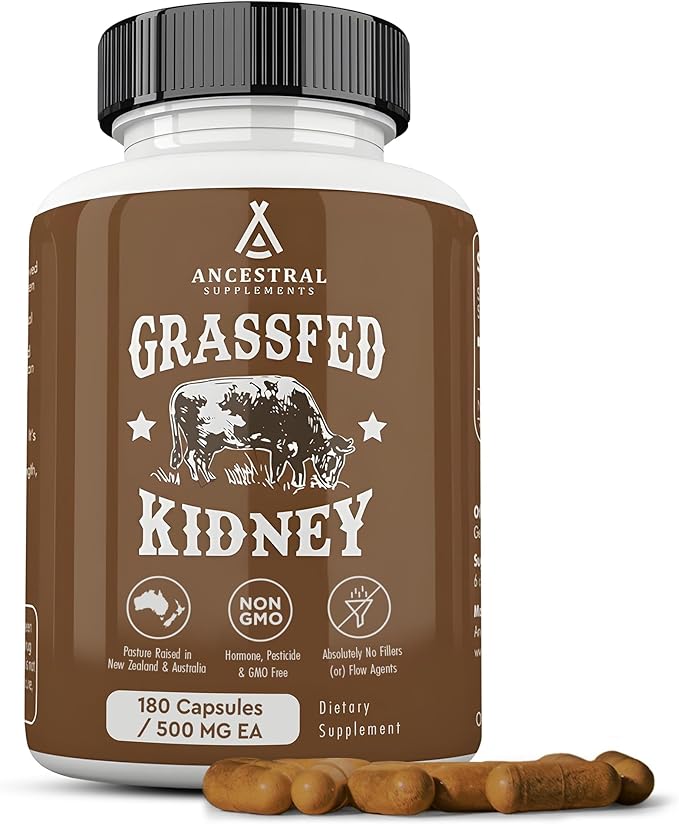 Ancestral Supplements Grass Fed Beef Kidney Supplement 3000mg DAO Enzyme Supplement Kidney Support for Urinary and Histamine Health Selenium B12 Non GMO 180 Capsules