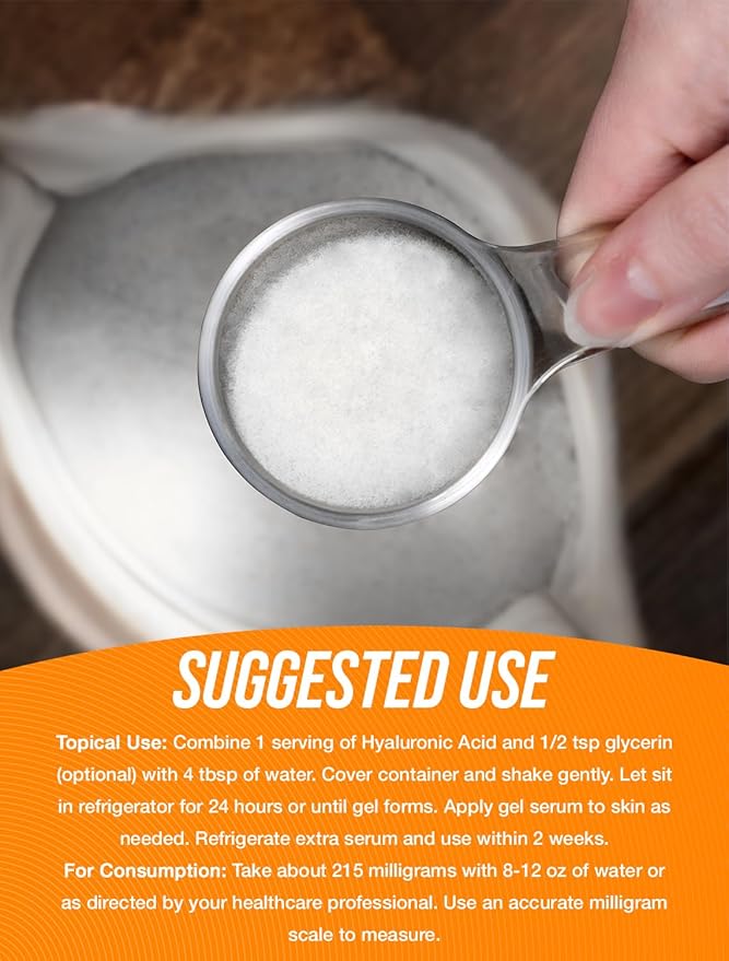 BulkSupplements.com Hyaluronic Acid Powder - as Sodium Hyaluronate Hyaluronic Acid Supplements - Food Grade Gluten Free - 215mg per Serving 100g (3.5 oz) (Pack of 1)
