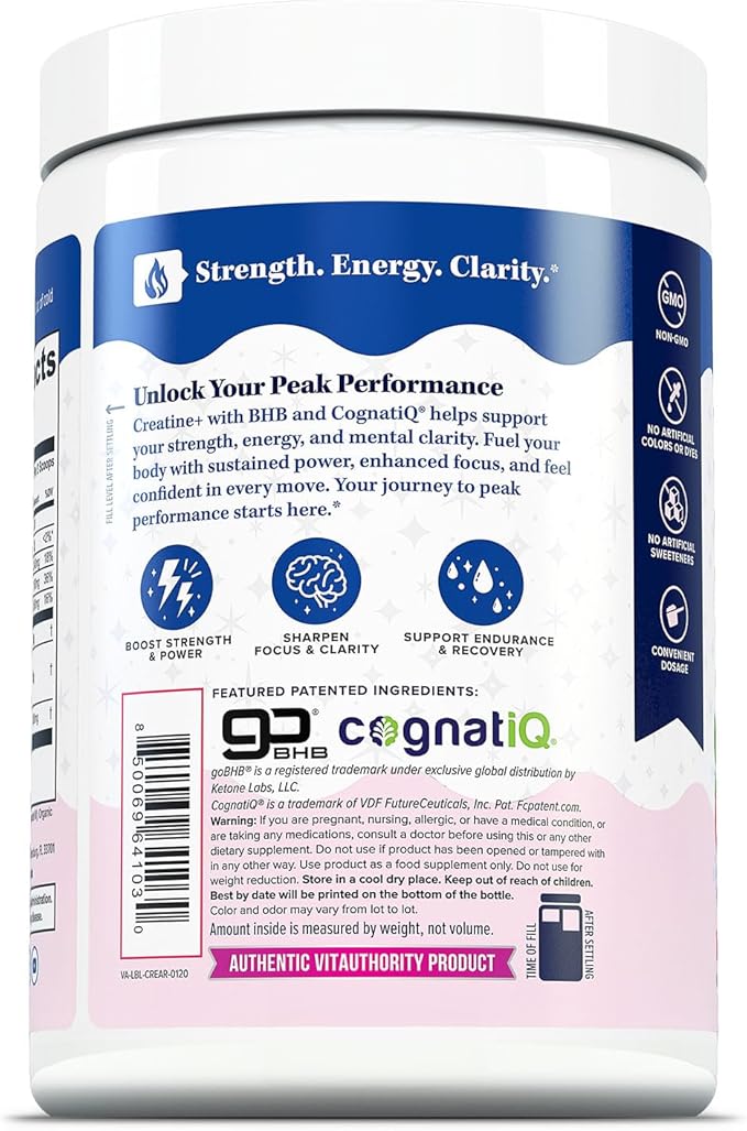 Creatine Monohydrate Powder for Women Micronized Creatine Monohydrate with goBHB &amp CognatiQ for Building Strength Energy &amp Mental Clarity – 5g Creatine per Serving – Raspberry Flavored – 30