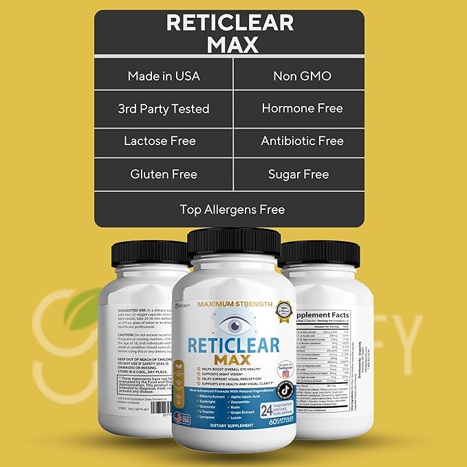 Reticlear Max Eye Health Supplement 60 Capsules Vision Support with 24 Natural Ingredients 30 Day Supply (3)