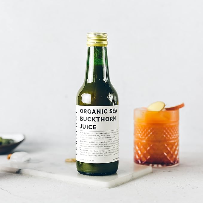 100% Organic Sea Buckthorn Juice 250ml (Box of 6) - Supports Immunity and Boosts Energy - High in Vitamin C Omega-7 and Beta-carotene - Undiluted - No Added Sugar - Non-GMO - Recyclable Glass Bottle
