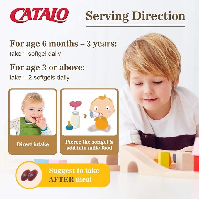 CATALO Children’s DHA IQ Formula with Lutein from Marigold Extract - Omega 3 for Kids Yummy Strawberry Flavored Chewable Softgels with 200 mg of DHA and 42 mg of EPA - Made in USA