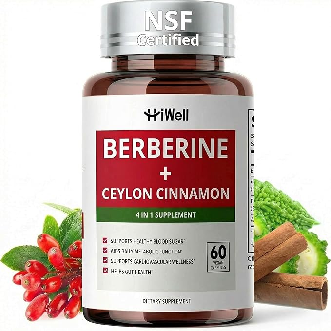 Berberine with Ceylon Cinnamon 800mg Advanced 4-in-1 Synergy Berberine Supplement Multi-Targeted Berberine Complex Support Blood Sugar Cholesterol Health &amp Immune* Gluten-Free Non-GMO &amp V