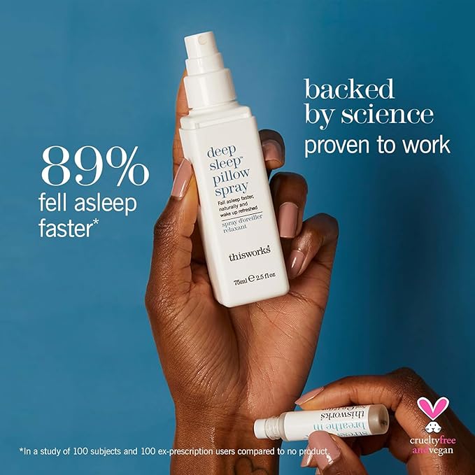 This Works Deep Sleep Pillow Talk Set – Natural Sleep Remedy Duo with Lavender Camomile &amp Vetivert – 75ml Pillow Spray &amp 5ml Stress-Check Roll-On ($42 Value Set)