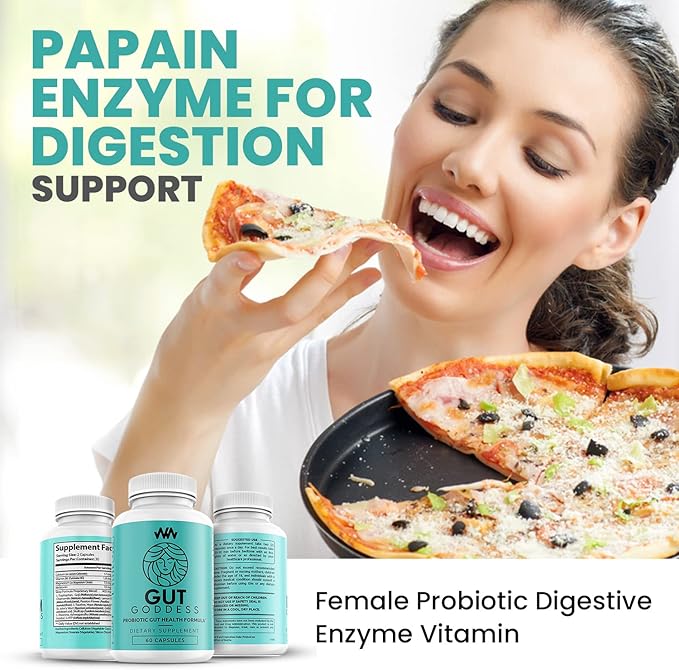 Womens Gut Health Support Supplement | Female Probiotic Digestive Enzyme Vitamin | Papain Enzyme for Digestion Support | Gut Goddess