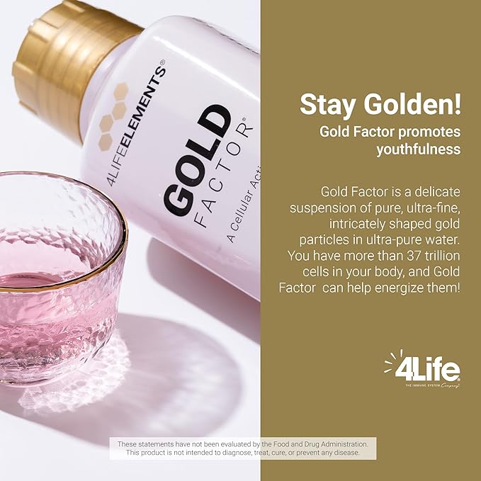 4LifeElements - Gold Factor Cellular Activator with Ultra-Fine Gold Particles for Vitality DNA &amp Telomere Support Brain Clarity - 32 oz