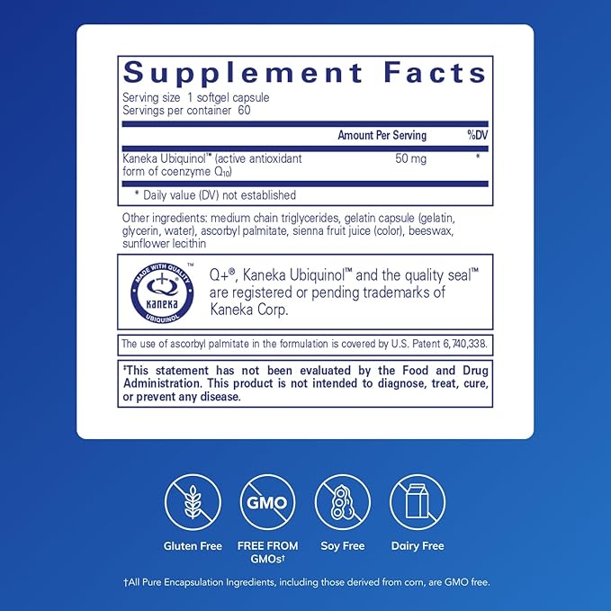 Pure Encapsulations Ubiquinol-QH 50 mg | Active Form of CoQ10 to Support Immune Health Cellular Energy and Cardiovascular Health* | 60 Softgel Capsules
