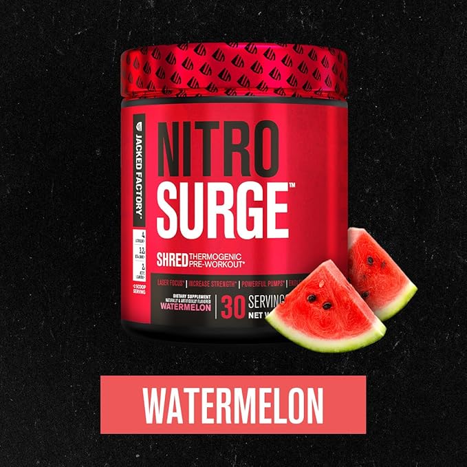 Jacked Factory Nitrosurge Shred Thermogenic Pre-Workout in Watermelon &amp BCAA in Fruit Punch for Body Recomposition Muscle Building and Recovery