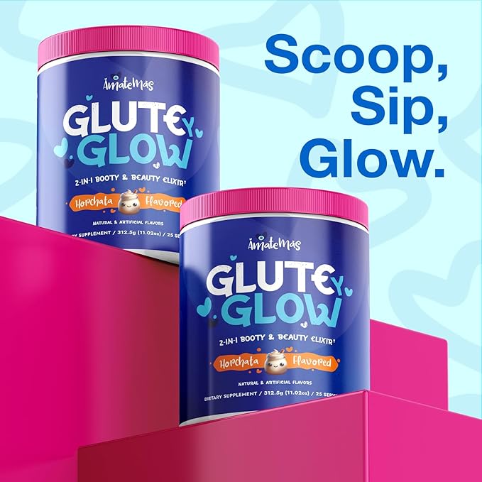 Glute Y Glow by Amatemas – Women's Creatine + Biotin Supplement for Muscle Growth Glute Support Hair Skin &amp Nails – Horchata Flavor – Energy Support – Lean Muscle – Daily Performance Blend