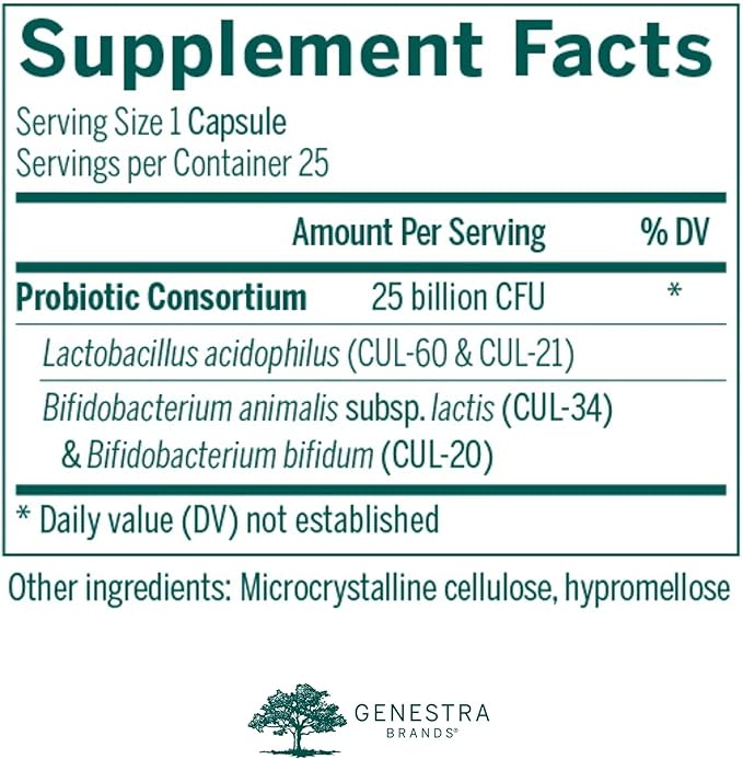 Genestra Brands HMF Intensive | Shelf-Stable Probiotic Supplement Support for GI Health Abdominal Comfort and Healthy Microflora* | 25 Vegetarian Capsules