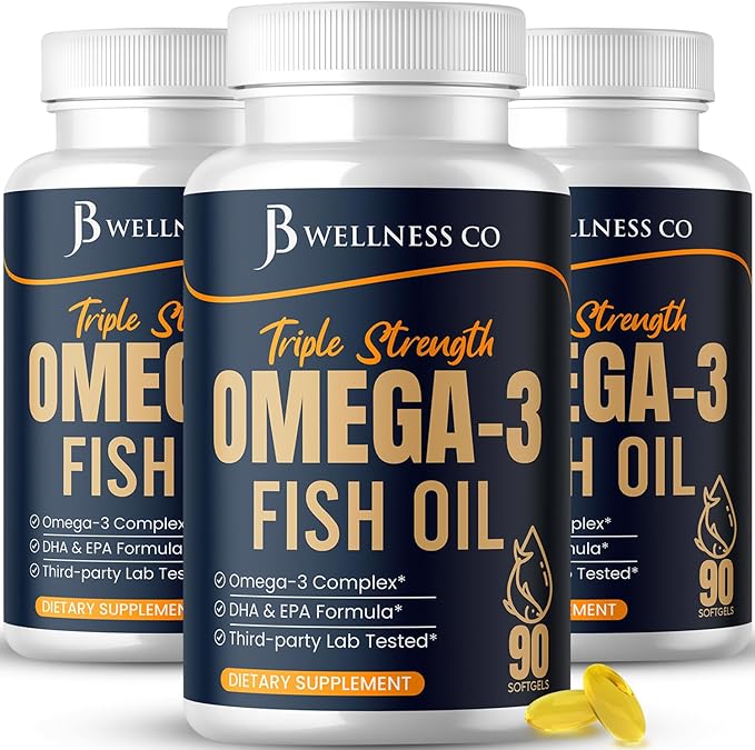 Triple Strength Omega 3 Fish Oil 3750 mg - EPA &amp DHA - Over 3000mg Omega-3 Fatty Acids - 1350mg EPA + 900mg DHA - Best Essential Fatty Acids Burpless Fish Oil - 270 Count