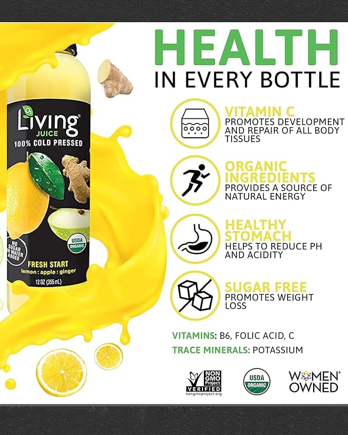 O2 Living Juice Cold Pressed Drink Variety Flavors Pack - Organic Juice Drinks - No Added Sugars or Water Natural Sweetness from Fruits Rich in Nutrients &amp Vitamins Non-GMO - 12oz 10-Pack