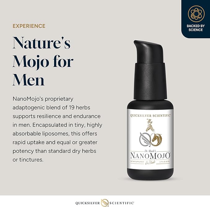 Quicksilver Scientific NanoMojo - Male-Specific Endurance Elixir &amp Energy Boost Support - 19 Herbs Including Epimedium for Men Rhodiola Extract Herbal Ginseng and Adaptogenic Herbs (1.7oz / 50m