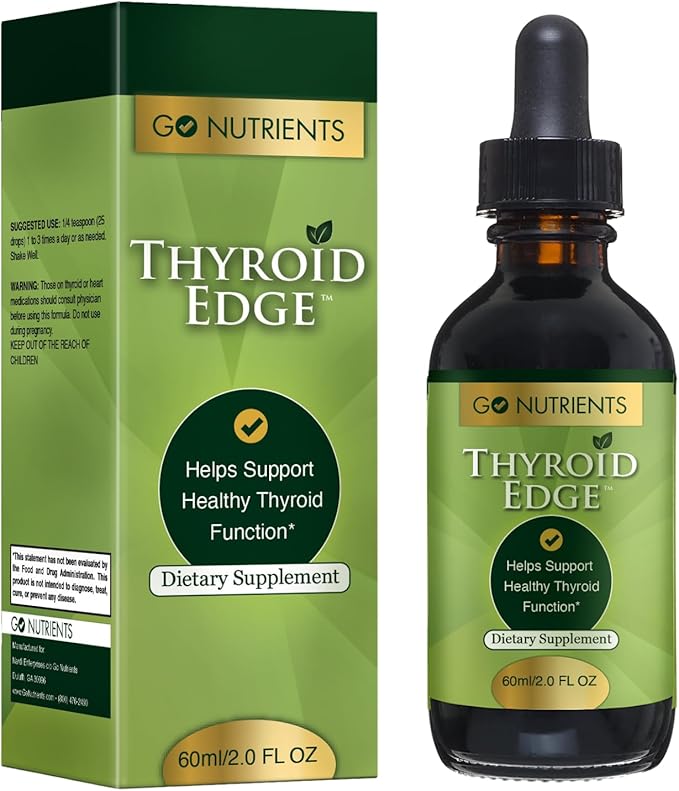 Go Nutrients Thyroid Edge – Thyroid Support for Women &amp Men - Natural Herbal Blend Supplement Rich in Iodine for Energy &amp Enhanced Wellness - High Absorbing Liquid Drops 2oz Bottle