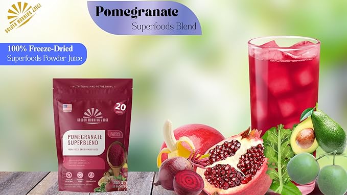 Pomegranate Superblend 100% Freeze Dried Powder Juice Pomegranate Avocado Kale Beets Banana Monk Fruit No Sugar added.