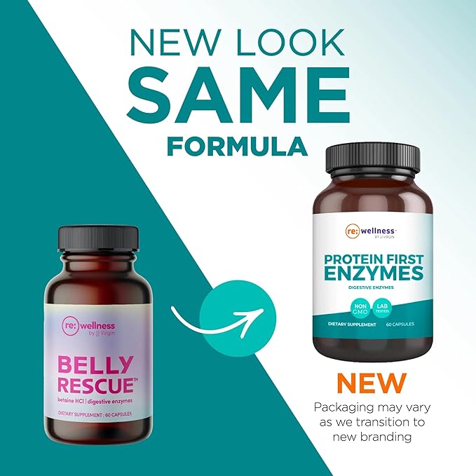 Reignite Wellness by JJ Virgin | Protein First Enzymes | Betaine HCI with Pepsin &amp Enzyme Supplement | Support for Gut Health Digestion Occasional Bloating &amp Gas | 60 Capsules