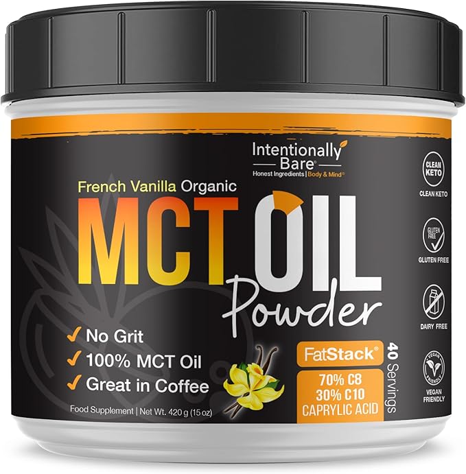 Intentionally Bare MCT Oil Powder French Vanilla MCT Coffee Creamer - C8 MCT Oil Powder for Energy &amp Metabolism - No Grit Keto Energy Blend Excellent in Baking Shakes &amp Creamer for Coffee - 4
