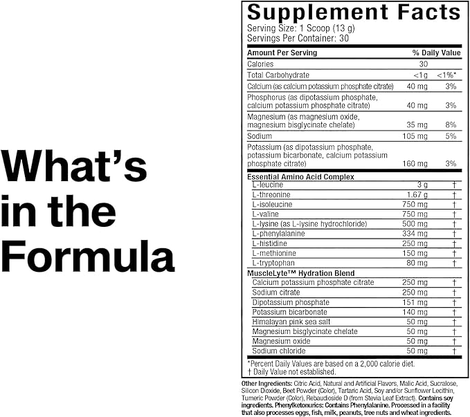 MuscleTech Platinum Essential Amino Acids Supplement with Electrolytes Fruit Punch - Pre-Workout Powder for Energy Muscle Growth &amp Strength Builder - EAA Complex for Men &amp Women - 30 Serving