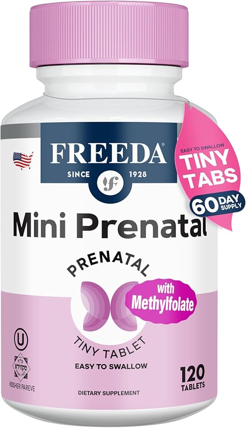 FREEDA Mini Prenatal Vitamin - Kosher Prenatals -Tiny Easy to Swallow Tablets - Prenatal Vitamins with Iron Prenatal Folic Acid/Folate Vitamin D - Pre Natal Multivitamin for Pregnant Women (120)