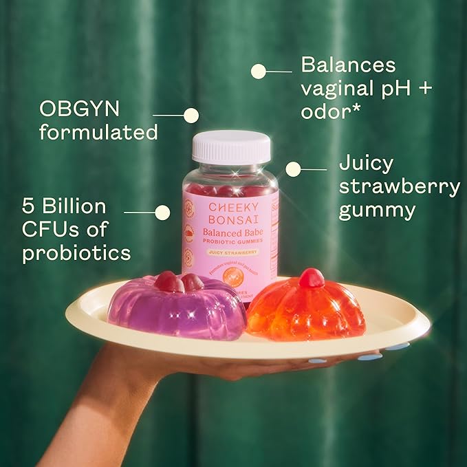 Cheeky Bonsai Vaginal Probiotic Gummies for Women - Balanced pH Healthy Odor and Flora Support - 5 Billion CFUs - Juicy Strawberry Flavor 60 Count