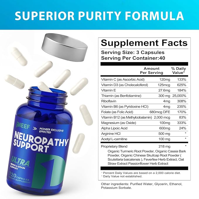 Nerve Savior Neuropathy Supplement 120 Capsules with 600mg Alpha Lipoic Acid &amp Benfotiamine Specially Formulated for Nerve Health in Hands Fingers Feet and Toes
