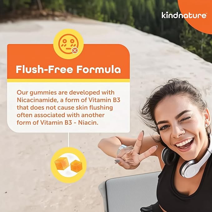 kindnature Vitamin B3 Niacinamide Gummies 500mg – Flush-Free Niacin Supplement – Supports Skin Energy &amp Nervous System Wellness – Vegan Non-GMO Gluten-Free Soy-Free – 90 Gummies