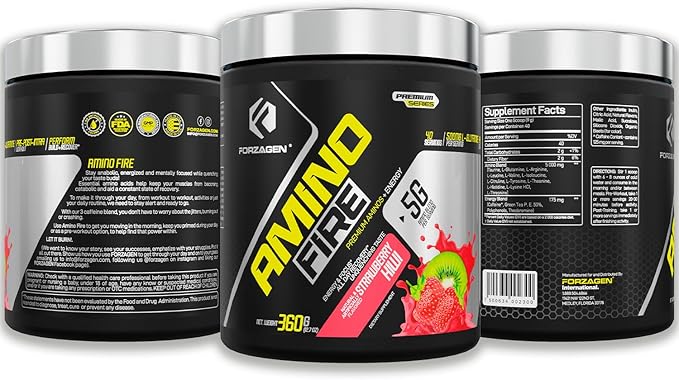 Forzagen Amino Fire | Essential Amino Energy Powder for Pre-Workout | BCAA Energy Boost &amp Muscle Recovery Drink Mix Enhance Focus &amp Concentration Dietary Supplement | Strawberry Kiwi 40 Ser