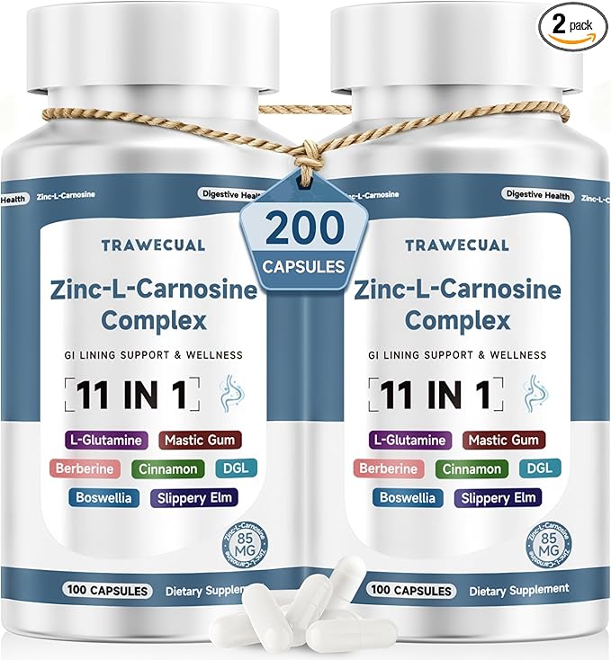 Zinc L Carnosine Complex 85mg 11-in-1 Digestive &amp Gut Health Support with Soothing Blend L-Glutamine &amp Mastic Gum 200 Capsules Non-GMO Vegan