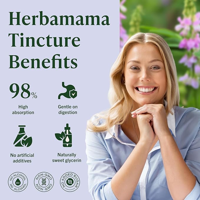 HERBAMAMA Goat's Rue Tincture - Vegan Lactation Support with Galega Officinalis Extract - Breastfeeding Support Drops - Non-GMO Alcohol &amp Sugar-Free Lactation Supplement 56-Day Supply