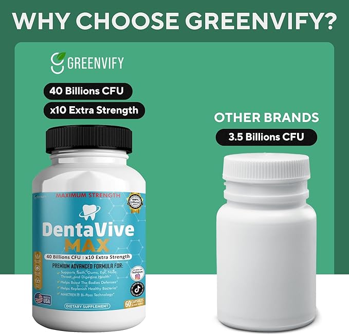 DentaVive Max Probiotic Supplement 40 Billion CFU 60 Capsules Premium Oral Health Support for Teeth Gums Digestive Health (5)