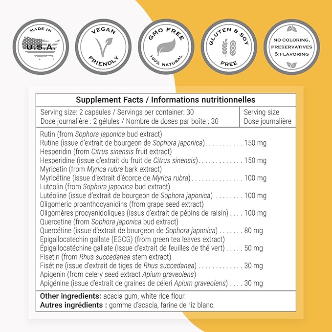Supersmart FlavoLife (Flavonoid Complex Supplement) - with Luteolin Myricetin Fisetin Rutin Quercetin EGCG Apigenin Hesperidin | Non-GMO &amp Gluten Free - 60 Vegetarian Capsules