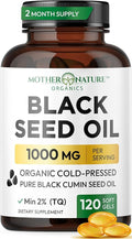 Black Seed Oil Capsules 1000mg Organic Cold Pressed Black Cumin High TQ Immune &amp Joint Support 120 Count (2 Month Supply)