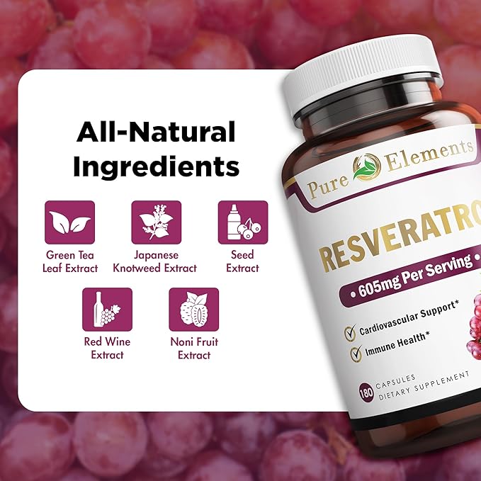 Pure O Elements Resveratrol 1450mg Extra Strength Formula to Promote Better Skin and Immunity with Green Tea Grape Seed ExtRed Wine Extract and Others 90 Days Supply
