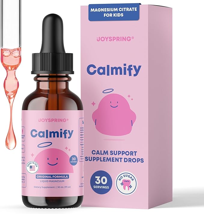 JoySpring Calmify Magnesium Citrate Liquid for Kids - Sugar-Free Gluten-Free Calming Supplement with Chamomile - Natural Support for Kids &amp Teens (1 fl oz) 30 Servings