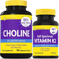 InnovixLabs Choline &amp Vitamin K2 Bundle Choline Bitartrate 550mg (100 Capsules) Full Spectrum Vitamin K2 (90 Softgels). Supports Memory Mood Brain Health &amp Boost Cognitive.*
