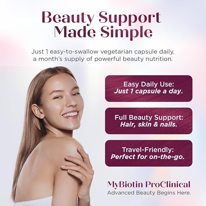 Purity Products MyBiotin ProClinical – Thicker Hair Starting in 3 Weeks &amp Fights Wrinkles - MB40X Patented Biotin Vitamin B7 Matrix w/Astaxanthin - 40X More Soluble vs Ordinary Biotin 30 Veg Caps