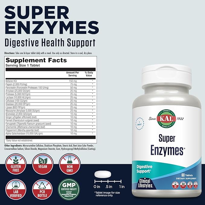 KAL Super Enzymes Tablets 60 Count