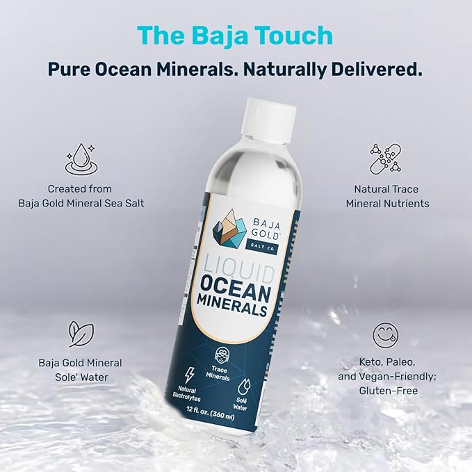 Baja Gold Liquid Trace Mineral Drops – Pure Ocean-Based Minerals for Water &amp Food | Unrefined Electrolytes for Balanced Taste | Mineral-Rich Saline Solution &amp Oral Cleanse | 12 fl oz 90-Day S
