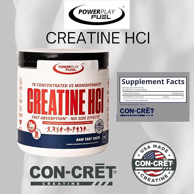 CREATINE HCl Powder for Men and Women Muscle Strength Brain Performance Heart Health &amp Immune Support - Raw Tart Taste 90 Servings