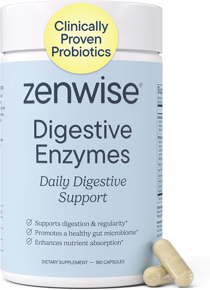 Zenwise Health Digestive Enzymes with Bromelain &amp Papaya - Multi Enzymes Digestion Supplement with Probiotics &amp Prebiotics for Gut Health Gas &amp Bloating Relief - Men &amp Women - 180 Veg