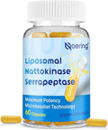Liposomal Nattokinase 12000 FU Serrapeptase 360000 SPU Enzyme Supplement - Enriched with Synergistic Enzymes and Nutrient Blend &amp Inulin for Circulatory Gut Digestion 60 Capsules (1 Bottle)
