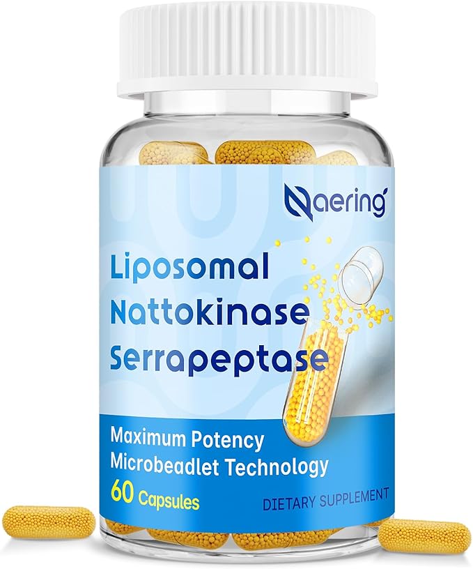 Liposomal Nattokinase 12000 FU Serrapeptase 360000 SPU Enzyme Supplement - Enriched with Synergistic Enzymes and Nutrient Blend &amp Inulin for Circulatory Gut Digestion 60 Capsules (1 Bottle)
