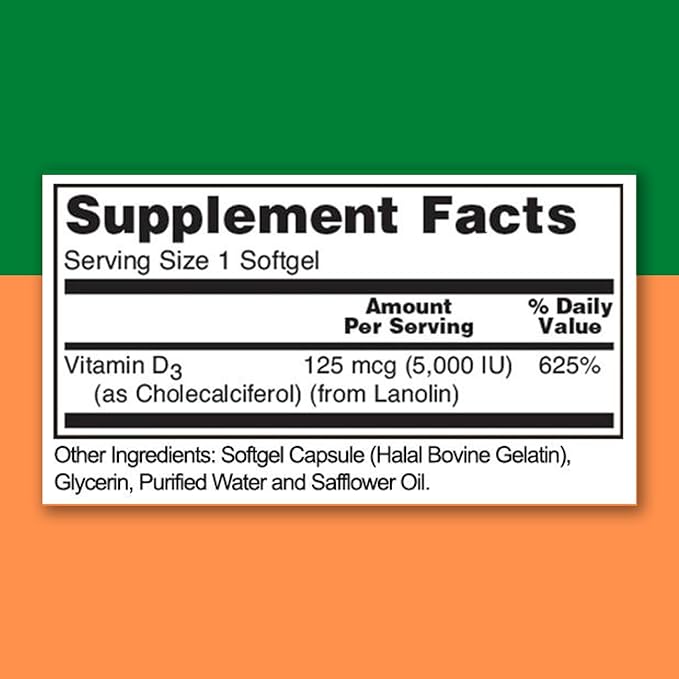 Zaytun Halal Vitamin D3 5000 IU 180 Mini Softgels Supports Bones Healthy Muscle Function &amp Immune Premium Vitamin D from Safflower Oil 6 Months Supply Non-GMO Gluten-Free Made in USA