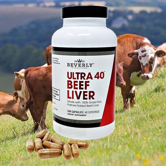 Beverly International Ultra 40 Beef Liver 240 Capsules 100% Pure Grass-Fed. Promotes Strength Endurance Immune Support and Overall Wellness